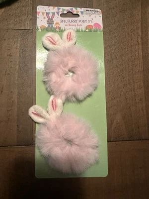 Easter hair scrunchie hair tie fuzzy Easter bunny ears pink new set of 2 - Image 1 of 4