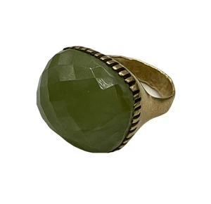 Steve Vaubel Couture Gold Plate Ring Size 8.25 Prehnite Green Stone Signed 08 - Picture 1 of 8