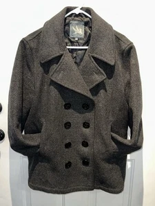 Spiewak Navy Pea Coat Sz M Double Breasted Eight Anchor Buttons Wool Gray Coat - Picture 1 of 16