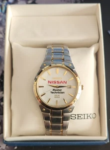 Seiko - Men's Two-Tone w/ White Dial Solar Quartz Watch V157 - Nissan MasterTech - Picture 1 of 10