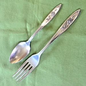 Oneida Community Stainless My Rose Pattern Teaspoon & Dinner Fork #73014 - Picture 1 of 3