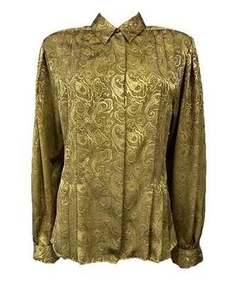 Vintage Liz Claiborne Opulent Baroque Gold Pleats Feminine Blouse Womens 12 - Image 1 of 4