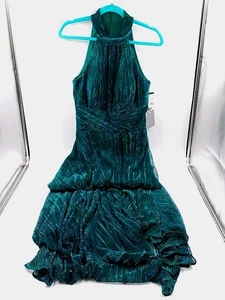 NUEVO Betsy & Adam Mila Vestido Largo Halter Metálico - Verde Jade - Talla 8 (#D4-D5) - Imagen 1 de 6