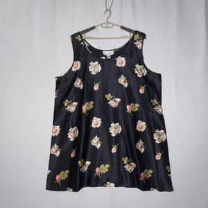 Vestido sin Mangas Gloria Vanderbilt De Colección Satén 26 28 Negro Rosa Floral Dormir Midi - Imagen 1 de 12