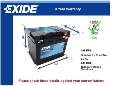 EFB Car Battery fits VAUXHALL CROSSLAND X MOKKA GRANDLAND X Stop Start - Image 1 of 4