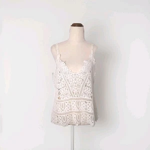 White Crochet Sleeveless Top Women Size M Lace Boho Chic Summer Beachwear - Picture 1 of 4