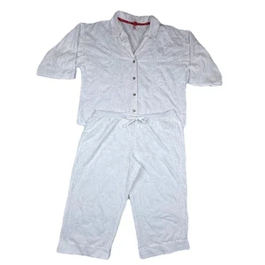 Natori Pajama Set L Josie White Floral Eyelet Crop Pants Short Sleeve Cool Dream - Picture 1 of 24