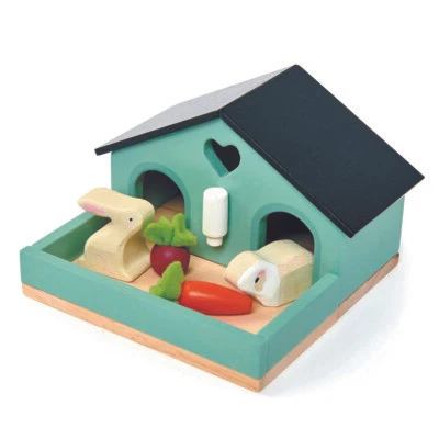 Kaninchen + Stall für Puppenhaus, Puppenstube 1:10 tender leaf toys 08163
