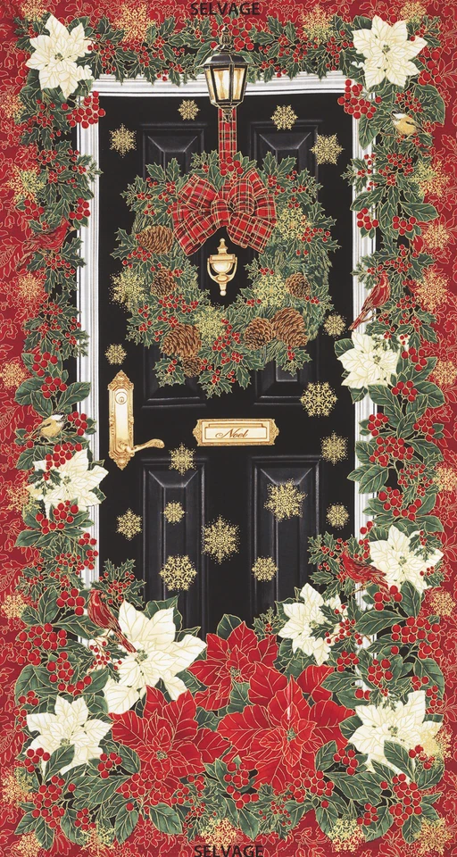 23" Fabric Panel - Timeless Treasures Metallic Christmas Wreath Door Wallhanging - Image 1 of 1