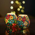 Multicolor Flowers Glass Mosaic Candle Holder, Tea Light Holder Votive Set of 2
