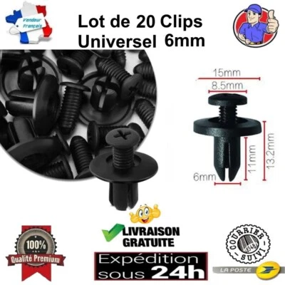 20 Clips Agrafe Fixation attache  Universel 6mm Garniture Pare-choc Pare-Boue - Photo 1/4