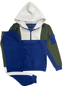 Men's Quarter Zip Hoodie Heavy Cotton FleeceSuit 2-piece matching jogging suit - Picture 1 of 19