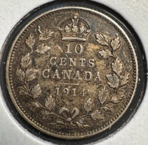 1914 CANADA SILVER 10 CENTS DIME SEMI KEY DATE NICE SHAPE! - Bild 1 von 2