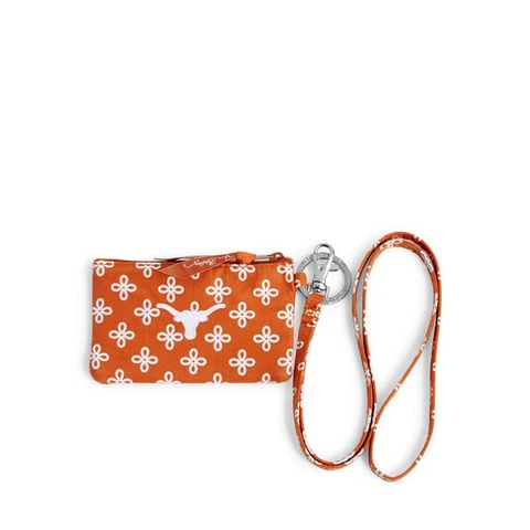 Vera Bradley Zip ID Lanyard Texas Longhorns Credit Card Wallet Coin Purse Case Cover