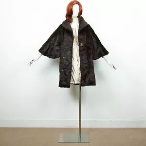Vintage 60s Brown Faux Fur Kimono Coat Big Collar And Buttons Size M UK 12-14 - Picture 1 of 8