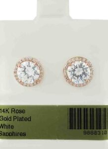 LAB CREATED WHITE SAPPHIRES  3.60 Cts STUD EARRINGS 14K ROSE GOLD PLATED NWT