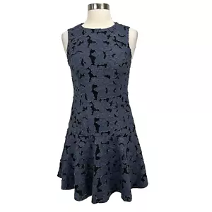 Alice + Olivia Womens 4 Fonda Mini Dress Blue Black Floral Lace Applique - Picture 1 of 23