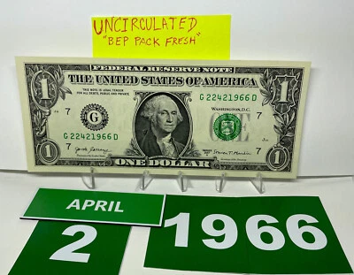 One Dollar Bill Birthday Note April 2 1966. Uncirculated. Fancy Serial Number - Image 1 of 4