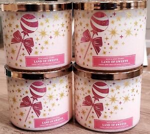 4 Bath & Body Works Land of Sweets 3 Wick Candles 14.5 oz Sugared Pomegranate