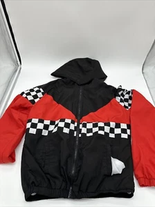 Orange Kiss Racing Windbreaker Jacket Black Red Checkered Hoodie, Size Large - Picture 1 of 4