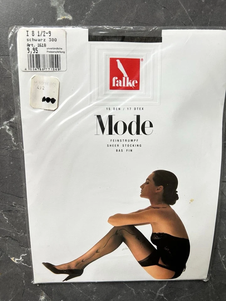 Falke gemusterte halterlose Strümpfe I 8,5-9 schwarz Feinstrumpf Stockings - Bild 1 von 1