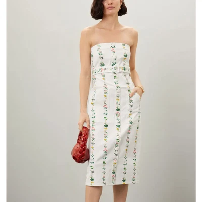 Vestido de mezclilla Adam Lippes blanco floral sin tirantes talla 6 lápiz de sarga de diseñador $365 Foto 1 de 4