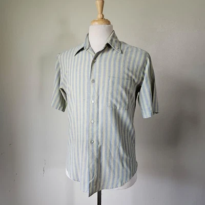 JC Penney Vintage 60s Oxford Cloth Striped Green Blue Short Sleeve Dress Shirt M - Image 1 of 4