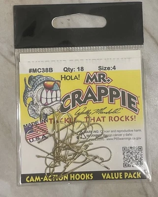 Mr Crappie MC38B #4 Cam-Action Aberdeen Hooks Gold – 18 Pack – Fishing Tackle - Изображение 1 из 2