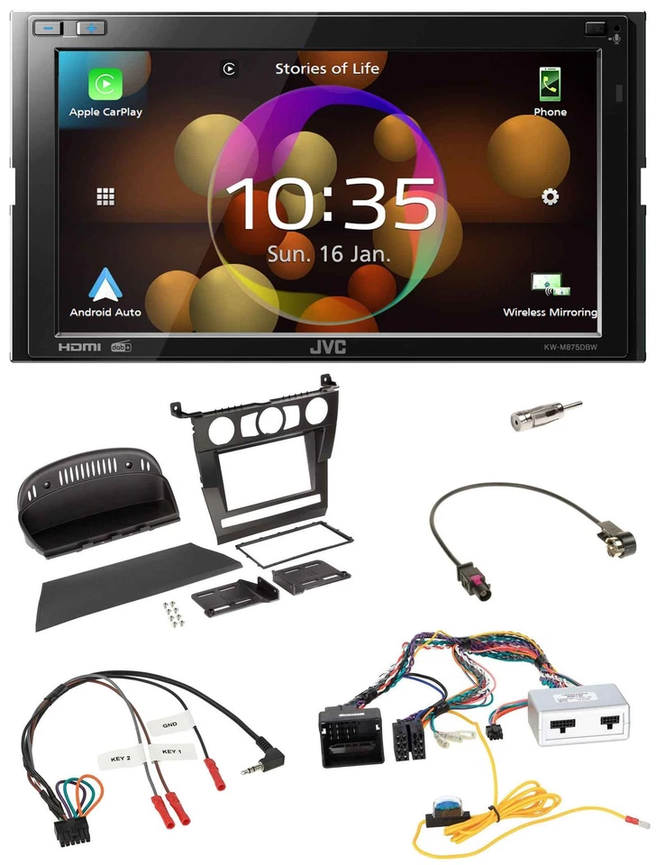 JVC DAB Lenkrad 2DIN Bluetooth USB Autoradio für BMW 5er 2007 E60 ohne iDrive - Bild 1 von 4