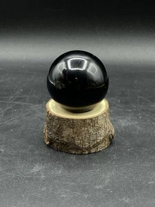 Natural Black Obsidian Quartz Sphere Crystal Ball Mineral Healing On Wood Base - Picture 1 of 6