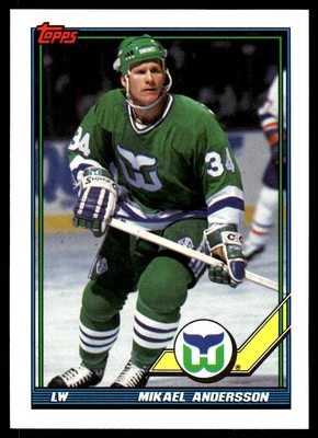 1991-92 Topps #197 Mikael Andersson Hartford Whalers Hockey Card - Image 1 of 2