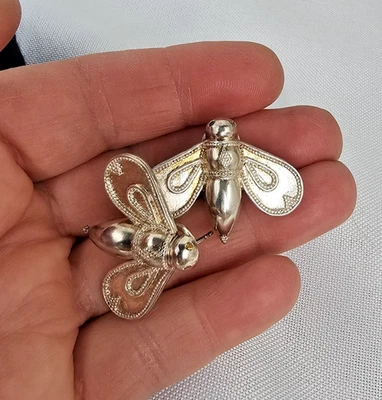 BUMBLE BEE EARRINGS Sterling Silver Rare Omega Earrings Signed Doug Paula - Image 1 of 4