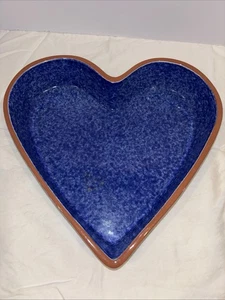 Vintage Glazed Terracotta Blue Heart Baking Dish 12X12 - Picture 1 of 4