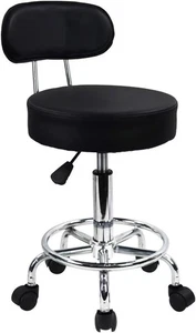 PU Leather Rolling Stool Mid-Back with Footrest Height Adjustable Office Comp... - Picture 1 of 7