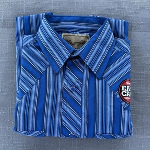 Wrangler Western Camicie Blu a Righe Camicia con Bottoni Uomo Taglia S - Foto 1 di 7