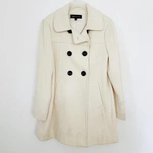 Abrigo Anne Klein Pea Mujer Grande Marfil Mezcla Lana Botón Largo Medio Clásico - Imagen 1 de 10