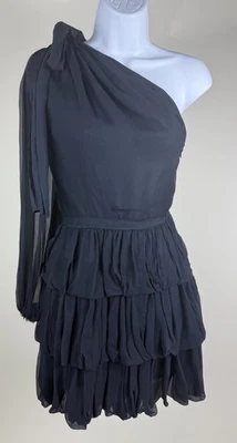 Women's Ulla Johnson Black One Shoulder Silk Tiered Mini Leah Dress Size 6 - Image 1 of 4