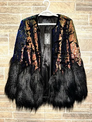 Chaqueta Bomber Donna Salyers' Fabulous-Furs Lentejuelas Piel Sintética - Talla S NUEVA CON ETIQUETAS Foto 1 de 4