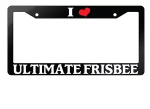 Glossy Black License Plate Frame I HEART ULTIMATE FRISBEE Auto Accessory - Foto 1 di 1