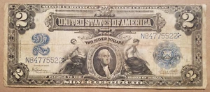 1899 $2 Silver Certificate mini porthole note Large Size Bill P 258 VERY FINE - Picture 1 of 11