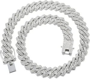 Round Cut Simulated Diamond Men's 10 MM Cuban Chain With 14K White Gold Plated - Picture 1 of 5