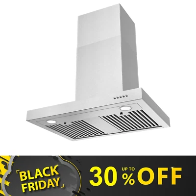 JOEAONZ 30in 900CFM Wall Mount T-Shape Range Hood Stainless Steel Stove Vent 3-Speed LED