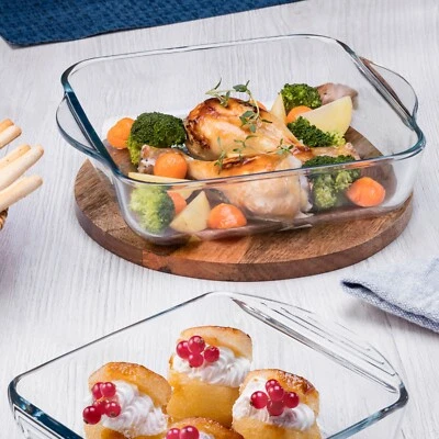 4 Piece Square Glass Ovenware Set Cake Dishes  Non Stick Microwave Cooking Dish - Image 1 of 4