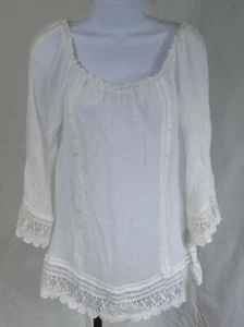 Damen AGB Boho Häkelspitze Gaze Pullover Oberteil weiß Shirt Größe Large - Bild 1 von 3