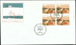 Canada sc#1006 Christmas: Rural Church, UR Imprint Block, FDC - Picture 1 of 2