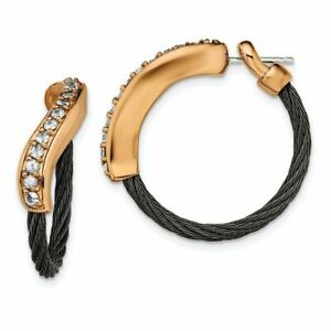 EDWARD MIRELL Black Titanium & Bronze Cable with White Sapphire earrings