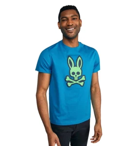 PSYCHO BUNNY Mens JORDAN MESH Textured Graphic T Shirt PIMA COTTON Blue Clay S - Picture 1 of 8