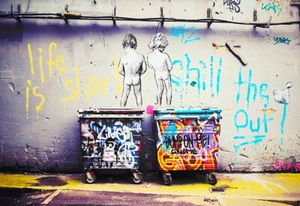BANKSY LIFE IS SHORT 2 BOYS PRINT ON STRETCHED CANVAS PRINTS GRAFITTI STREET ART - Picture 1 of 4