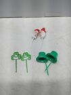 Set Of 2 Santa Claus Head Face, Set Of 4 St Patrick Cake Toppers Cupcakes