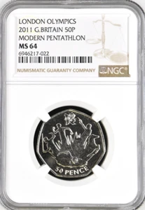 2011 Olympics Modern Pentathlon 50p Fifty Pence MS64 NGC Britain Uncirculated - Picture 1 of 2